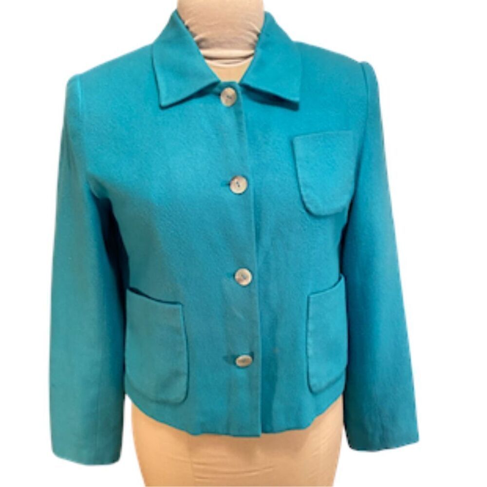 Winter Silks Silk blend Jacket Turquoise Blue Button Front Sz 8